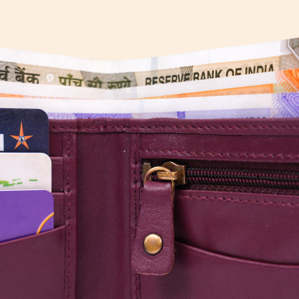 Maroon Wallet for Men with Zipper Compartment