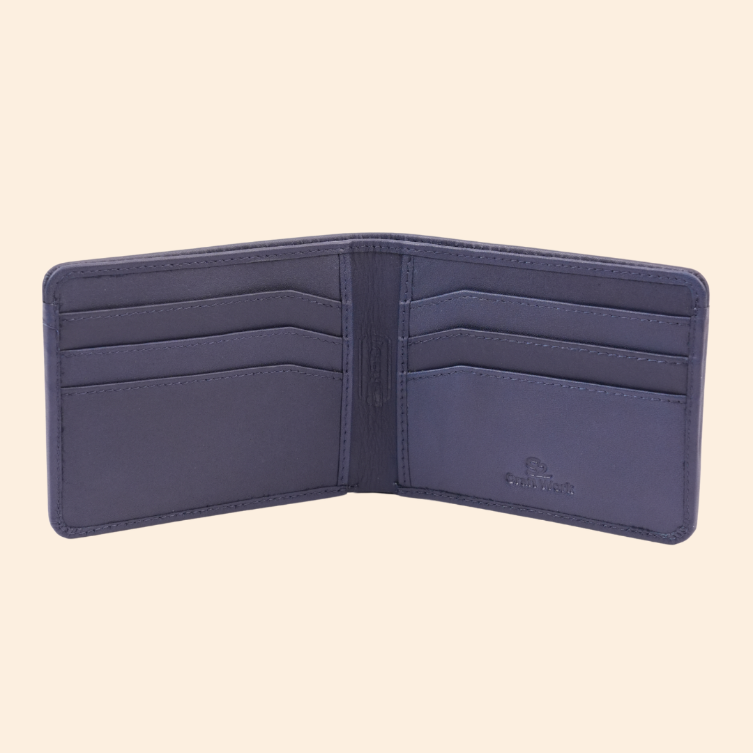 Premium Leather Wallet with Coin Pocket & ID Window for Men | Navy Blue