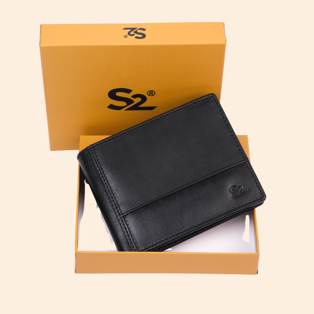 Premium Black Genuine Leather Wallet With Design
