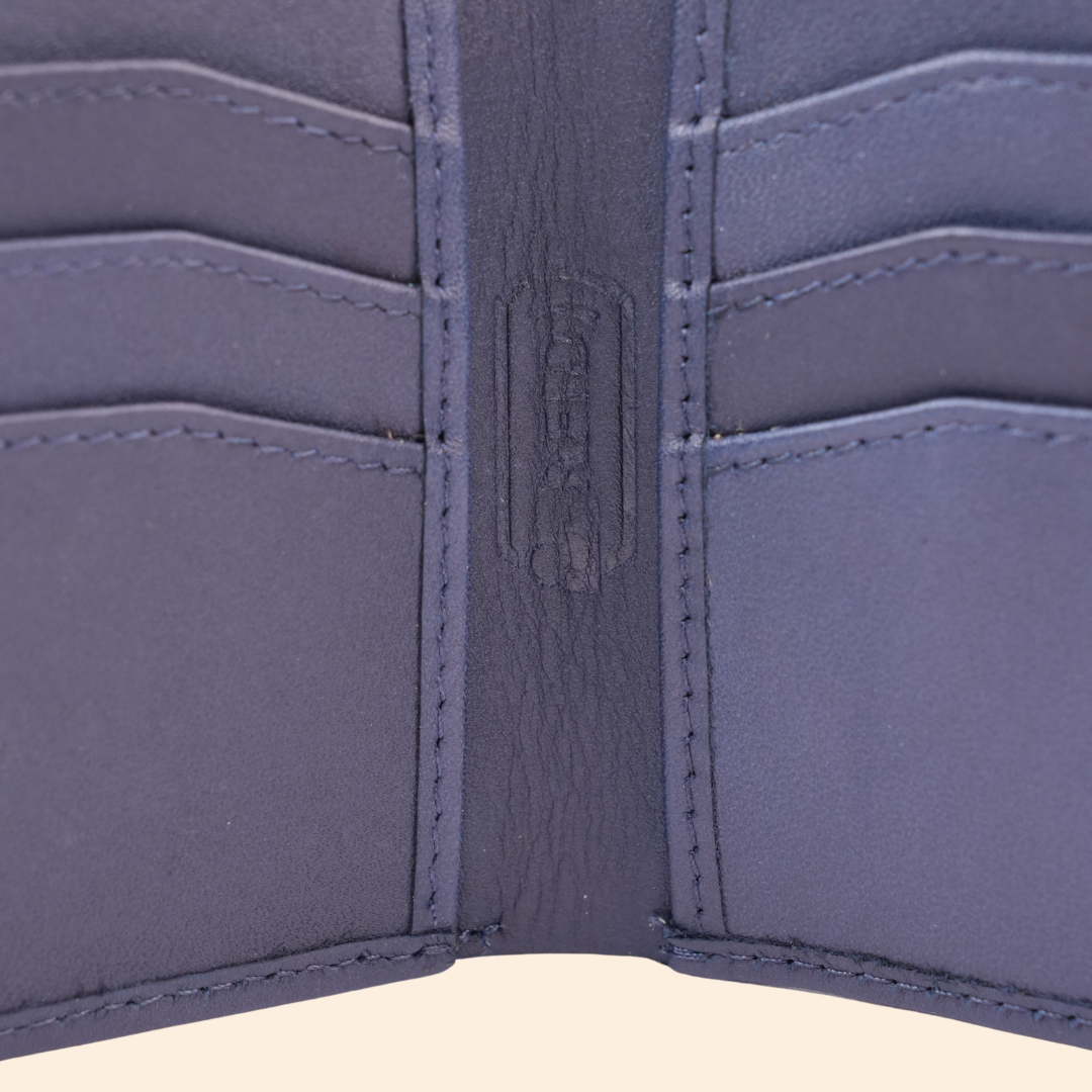 Premium Leather Wallet with Coin Pocket & ID Window for Men | Navy Blue