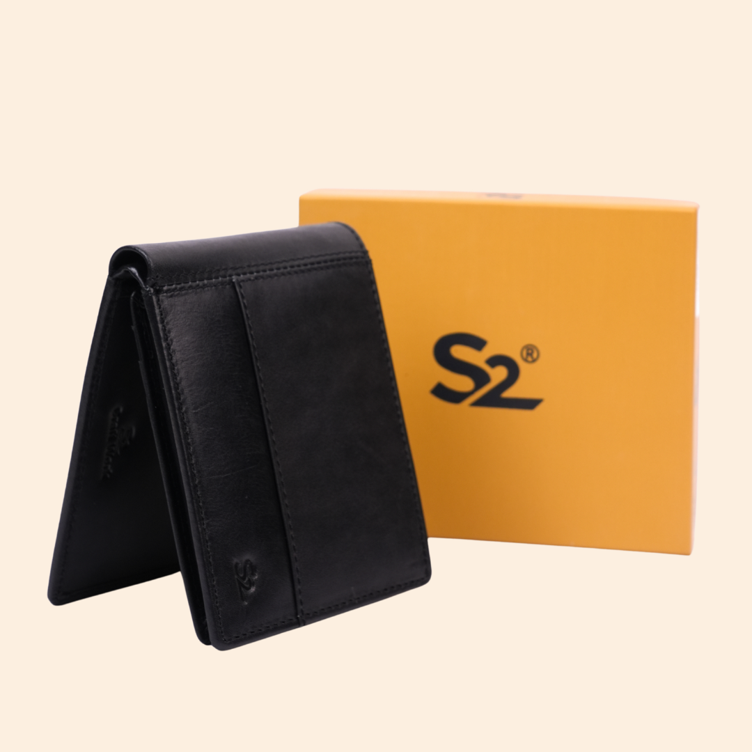 Premium Black Genuine Leather Wallet With Design