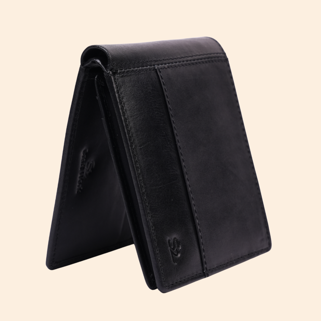 Premium Black Genuine Leather Wallet With Design
