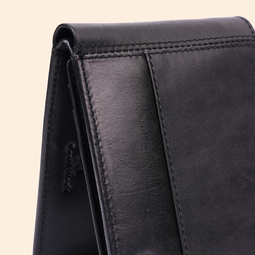 Premium Black Genuine Leather Wallet With Design