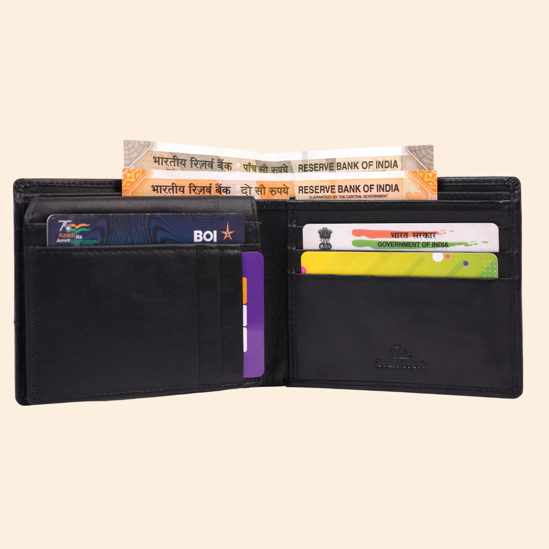 Premium Black Genuine Leather Wallet With Design