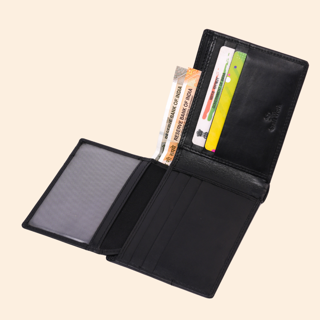 Premium Black Genuine Leather Wallet With Design