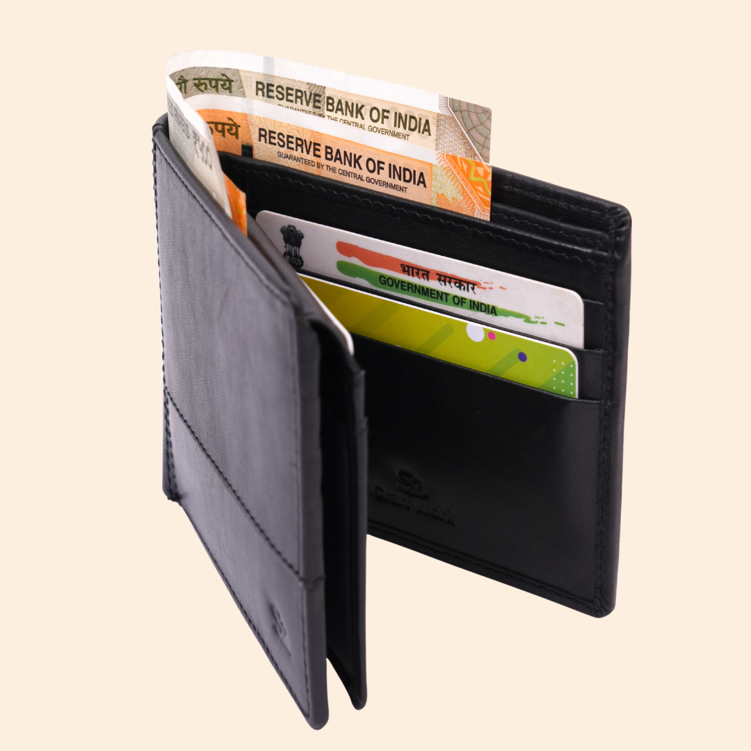 Premium Black Genuine Leather Wallet With Design