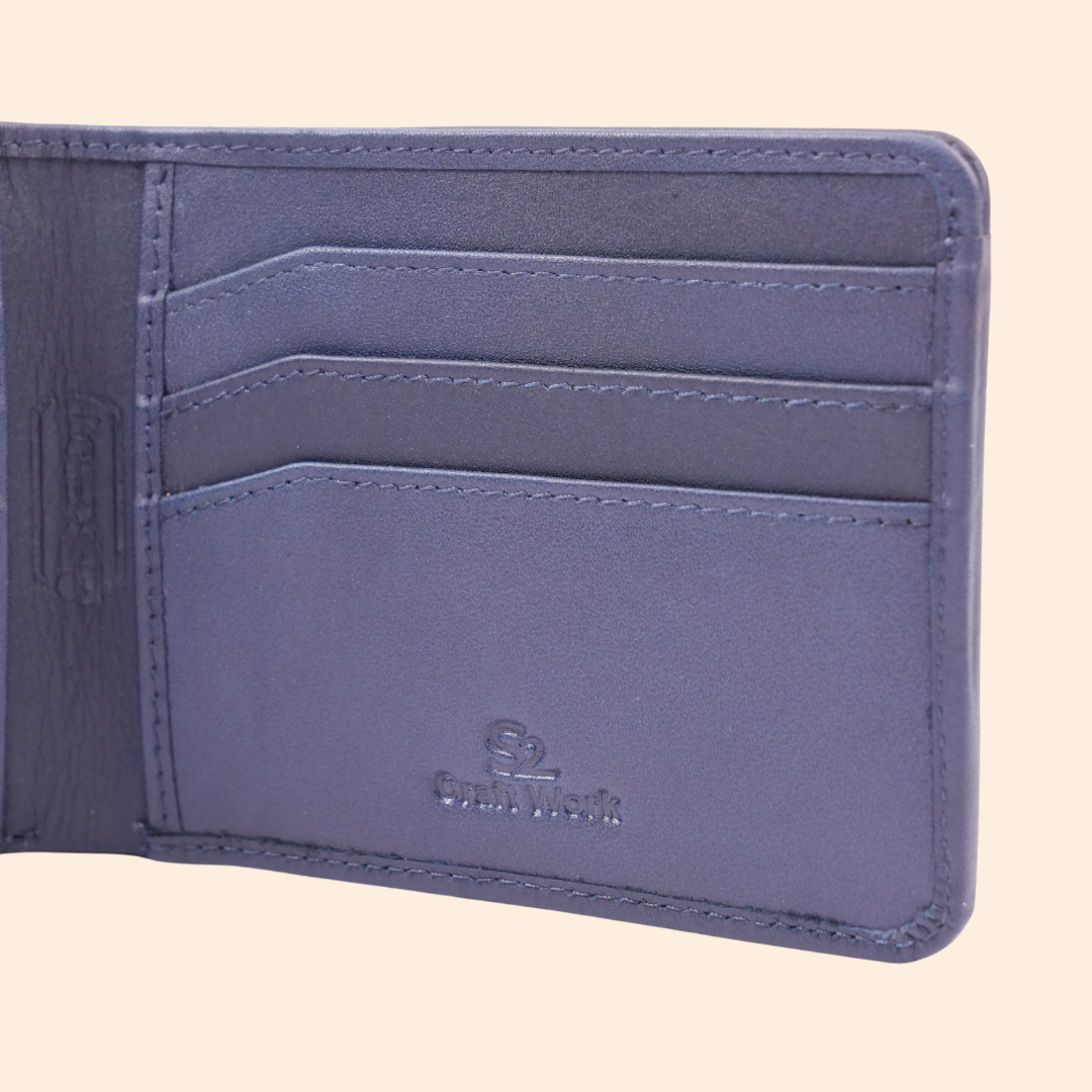 Premium Leather Wallet with Coin Pocket & ID Window for Men | Navy Blue
