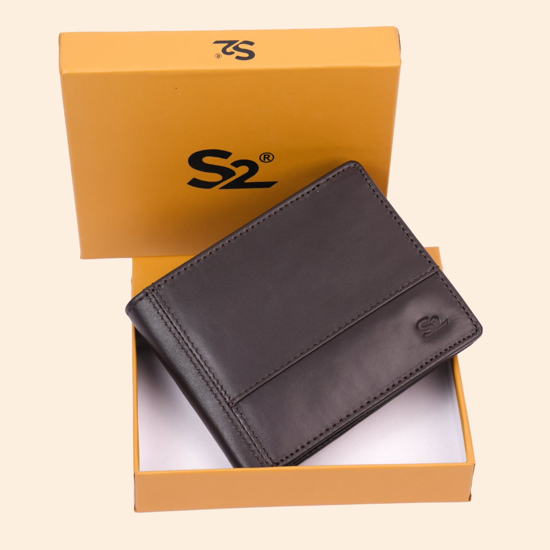 Premium Dark Brown Genuine Leather Wallet With Design