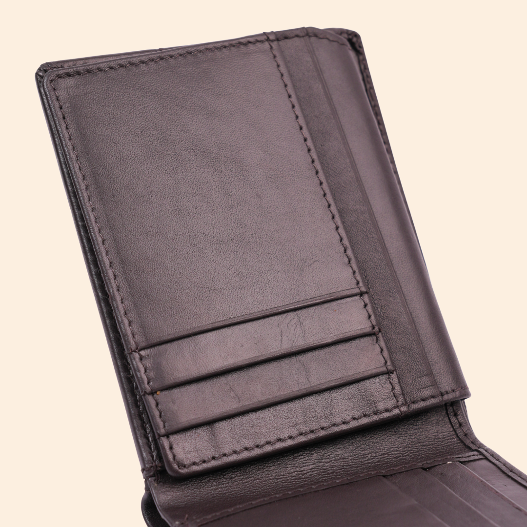Premium Dark Brown Genuine Leather Wallet With Design