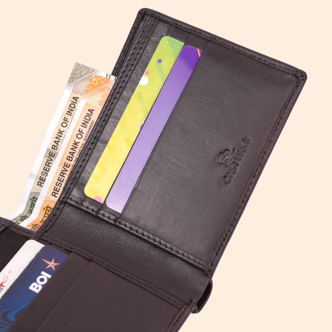 Premium Dark Brown Genuine Leather Wallet With Design
