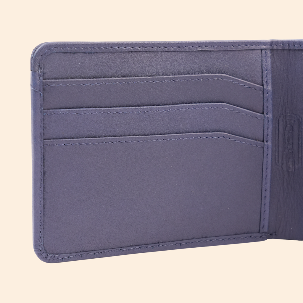 Premium Leather Wallet with Coin Pocket & ID Window for Men | Navy Blue