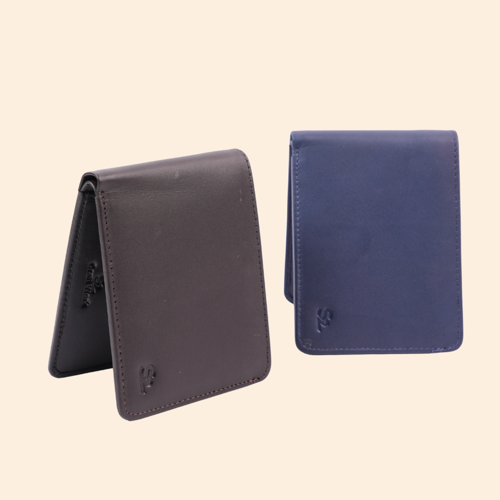 Premium Leather Wallet with Coin Pocket & ID Window for Men | Navy Blue
