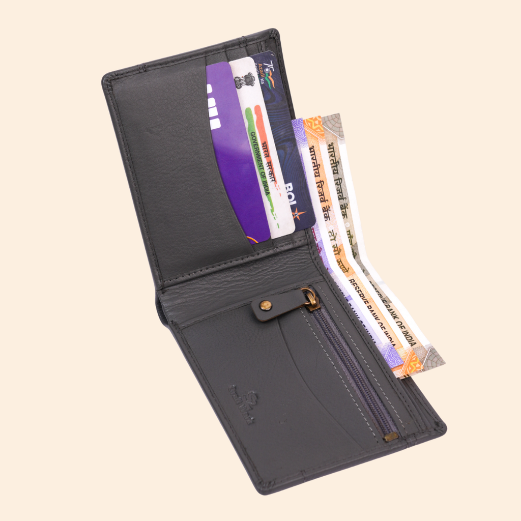 Grey Wallet for Men with Zipper Compartment