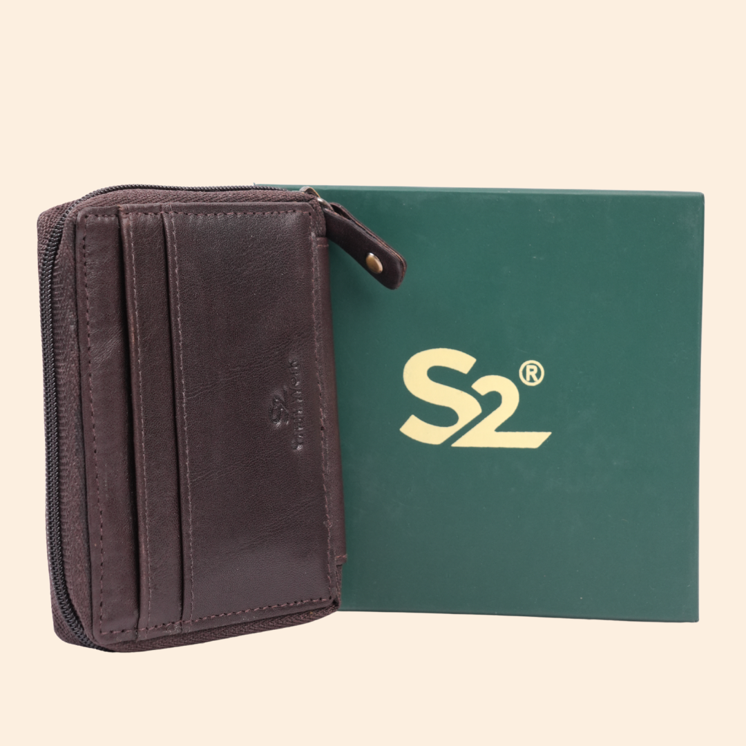 Dark Brown Zip Card Holder for Men & Women