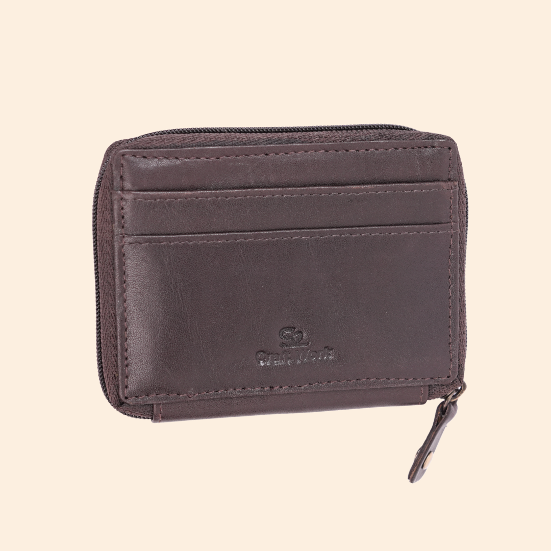 Dark Brown Zip Card Holder for Men & Women