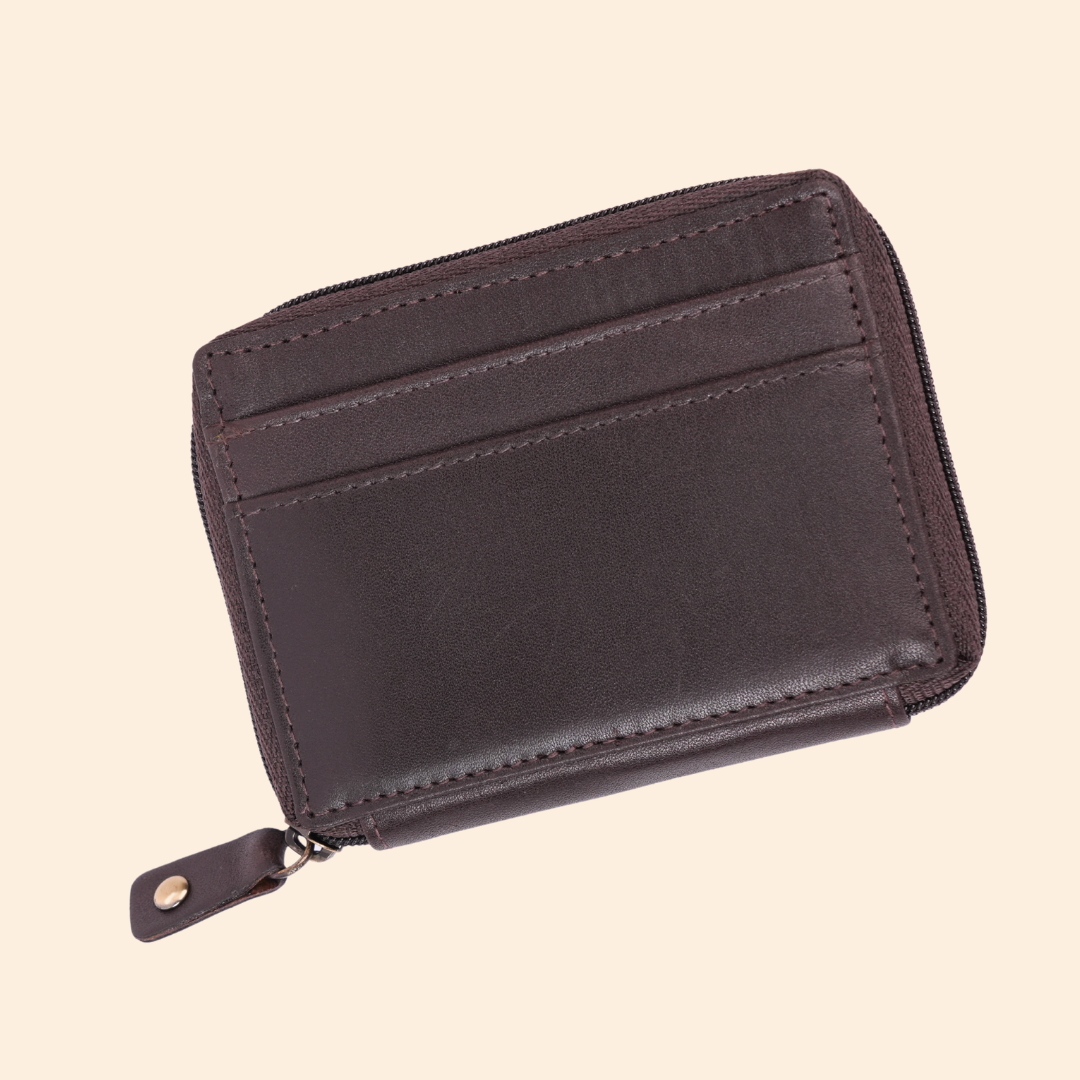 Dark Brown Zip Card Holder for Men & Women
