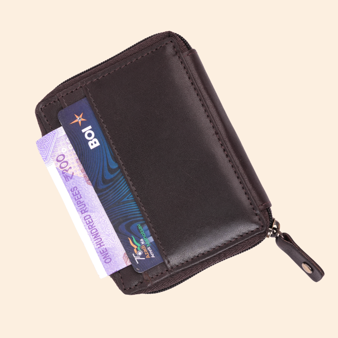 Dark Brown Zip Card Holder for Men & Women