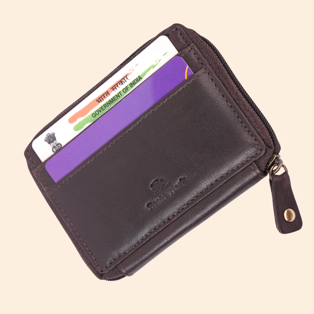 Dark Brown Zip Card Holder for Men & Women