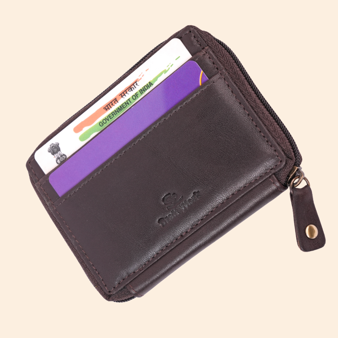 Dark Brown Zip Card Holder for Men & Women