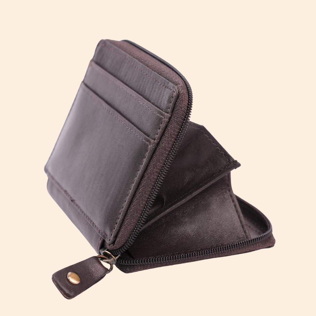 Dark Brown Zip Card Holder for Men & Women