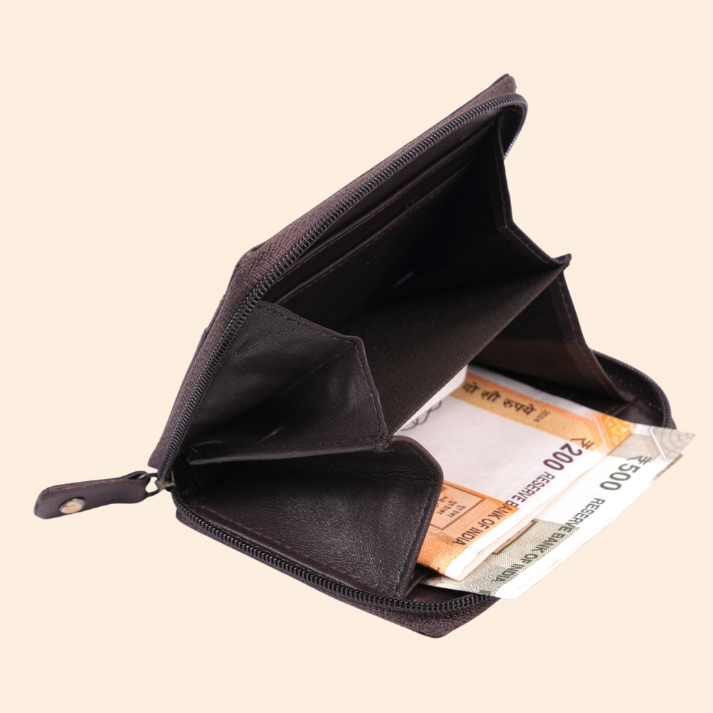 Dark Brown Zip Card Holder for Men & Women