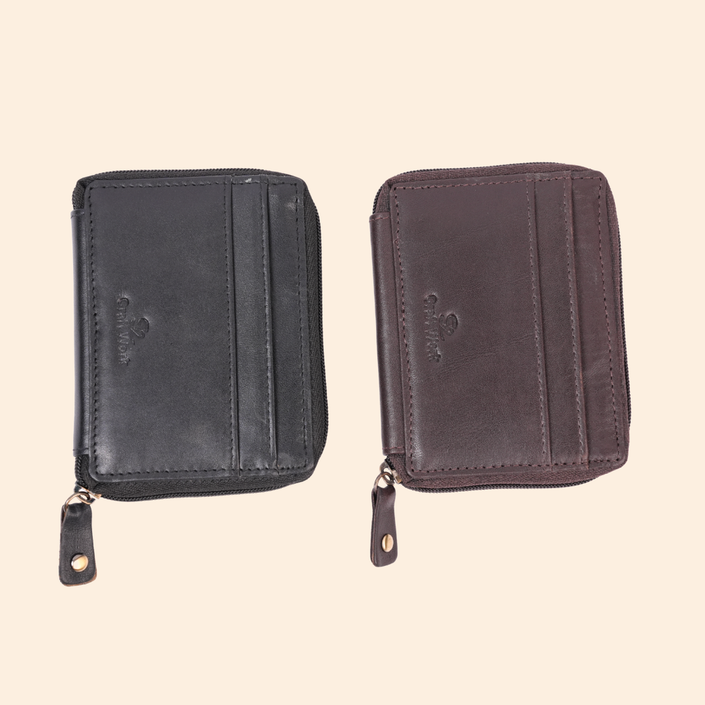 Dark Brown Zip Card Holder for Men & Women