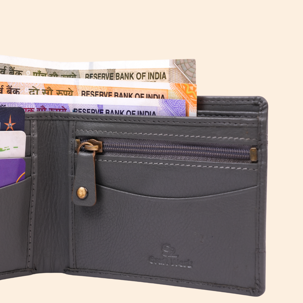 Grey Wallet for Men with Zipper Compartment