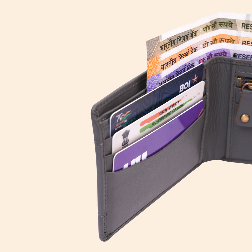 Grey Wallet for Men with Zipper Compartment