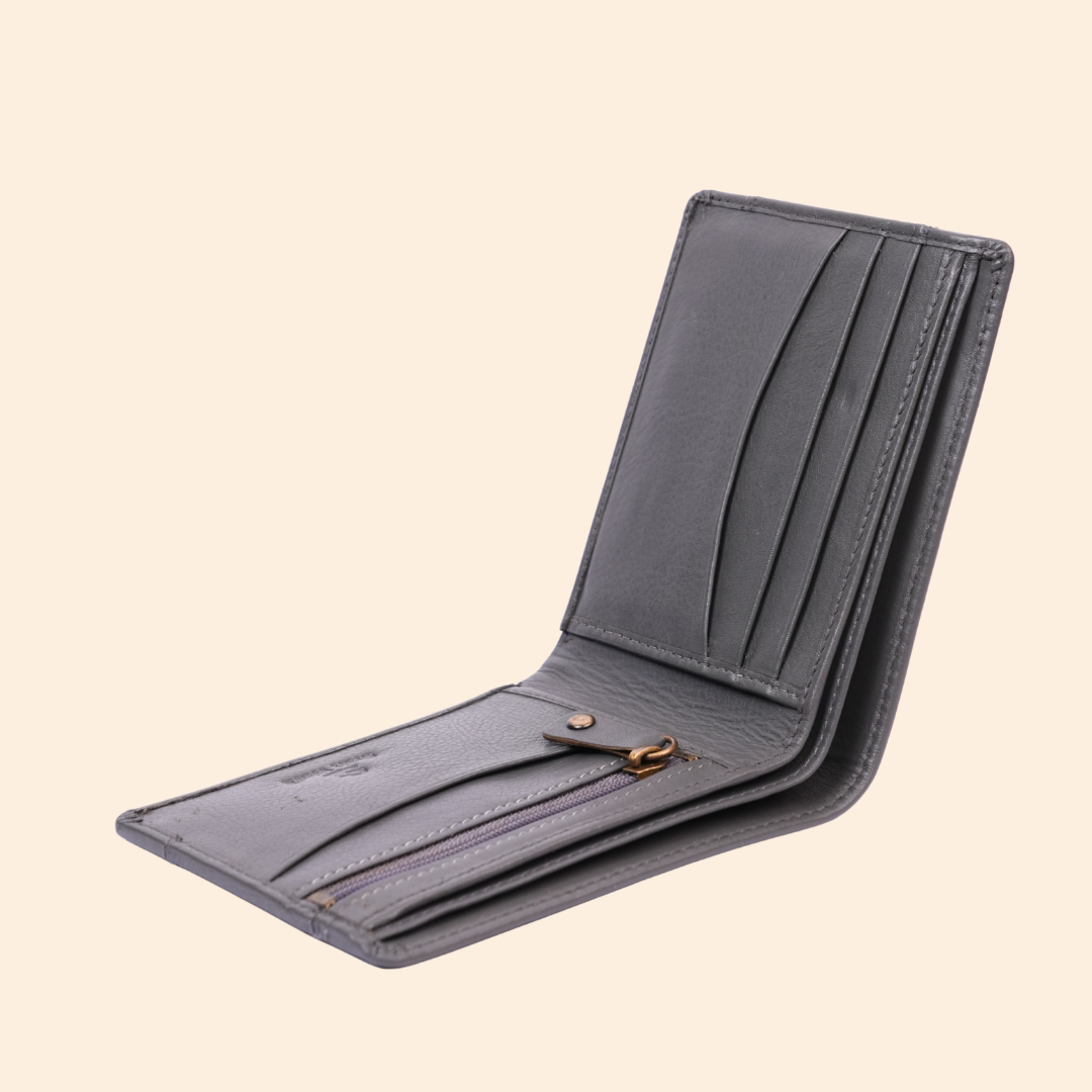 Grey Wallet for Men with Zipper Compartment
