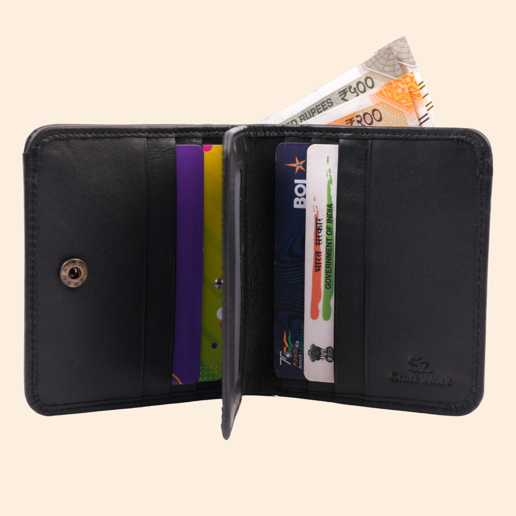 Black Bifold Wallet for Men with Multiple Card Slots