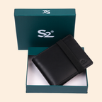 Black Slim Wallet for Men with Elastic Strap