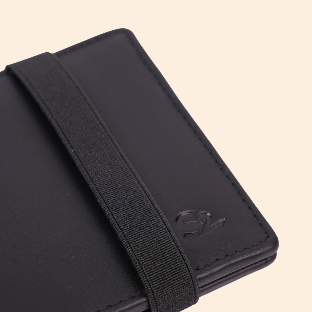 Black Slim Wallet for Men with Elastic Strap