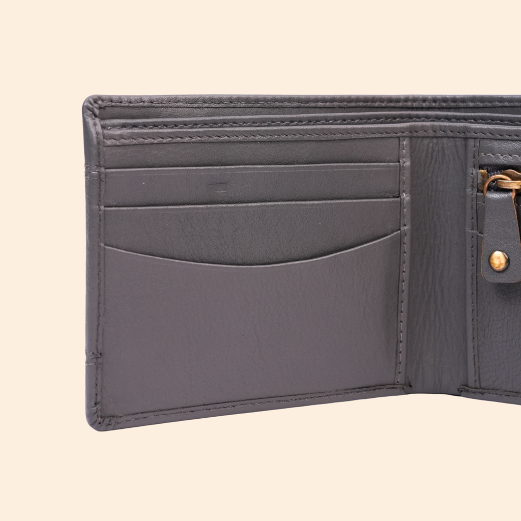 Grey Wallet for Men with Zipper Compartment