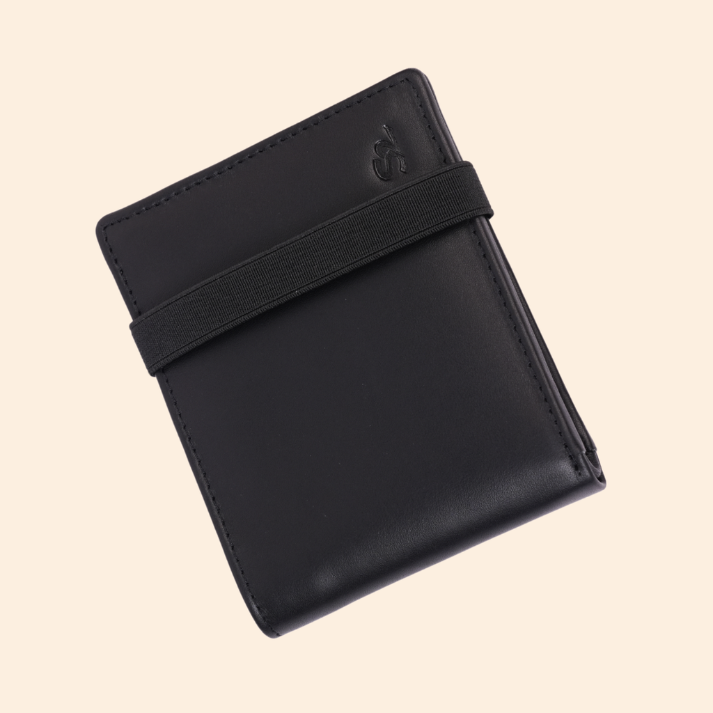 Black Slim Wallet for Men with Elastic Strap