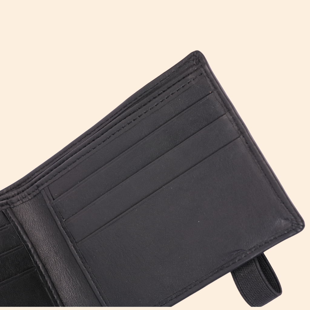 Black Slim Wallet for Men with Elastic Strap