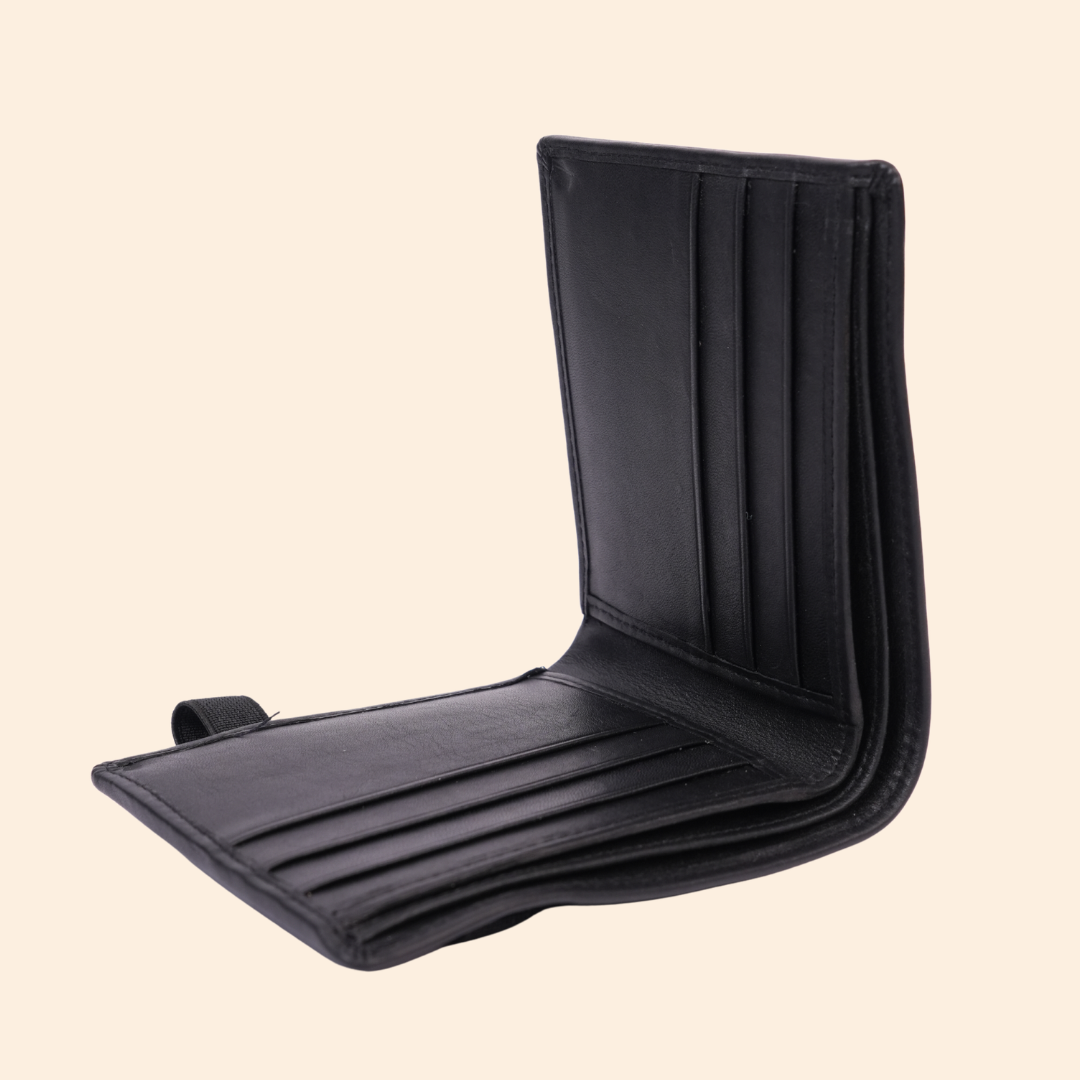 Black Slim Wallet for Men with Elastic Strap