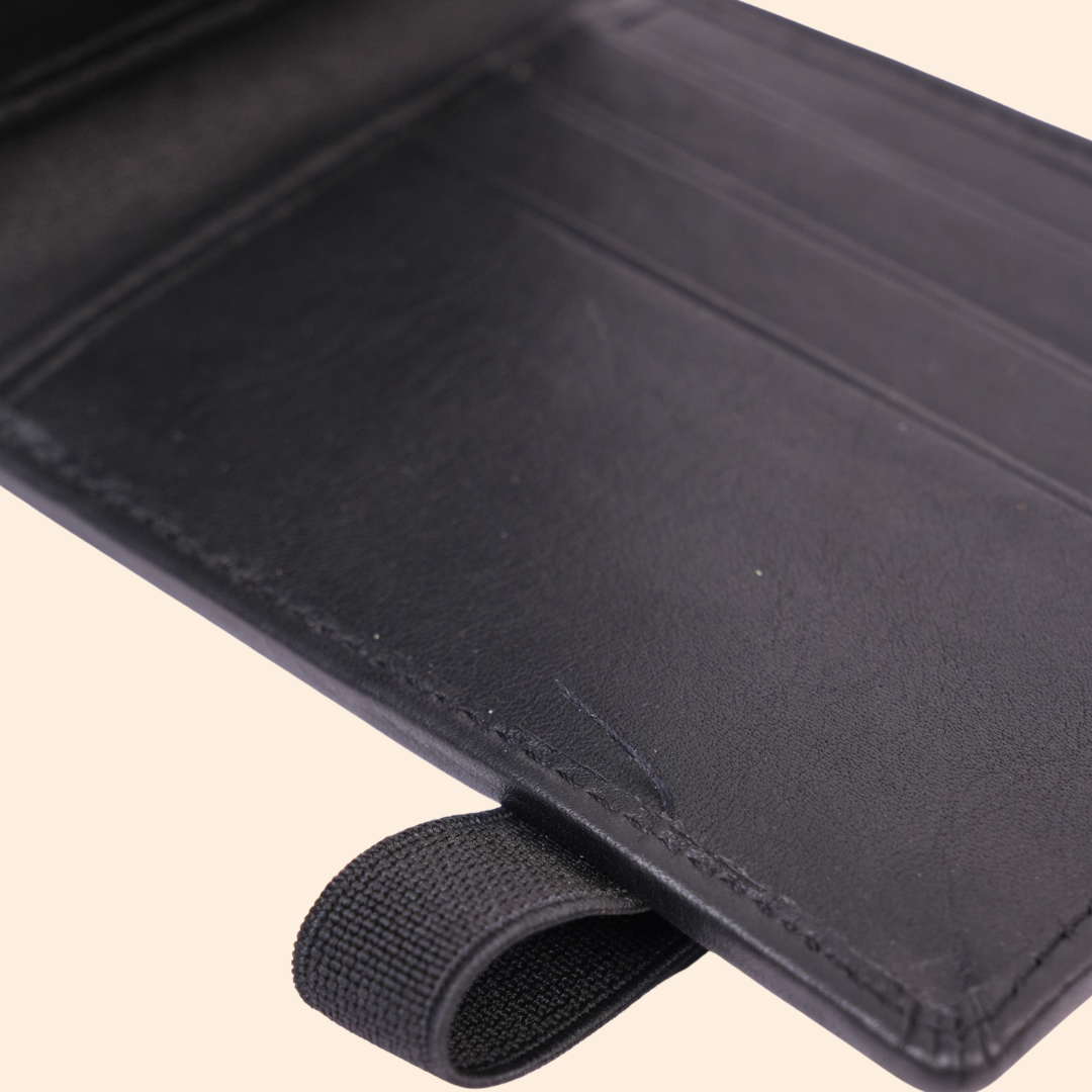 Black Slim Wallet for Men with Elastic Strap