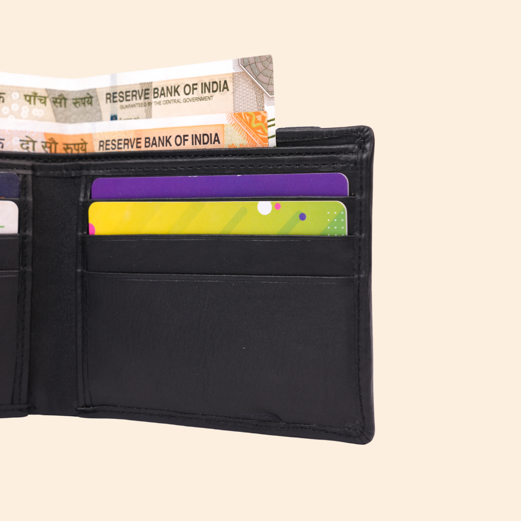 Black Slim Wallet for Men with Elastic Strap