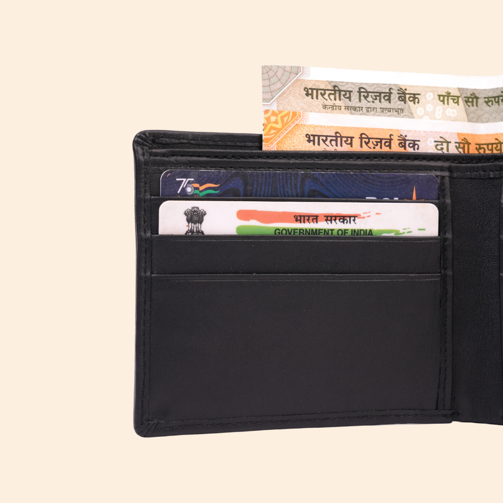 Black Slim Wallet for Men with Elastic Strap