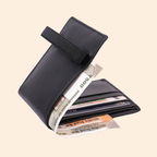 Black Slim Wallet for Men with Elastic Strap