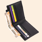 Black Slim Wallet for Men with Elastic Strap