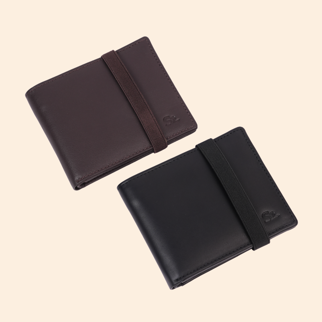 Black Slim Wallet for Men with Elastic Strap