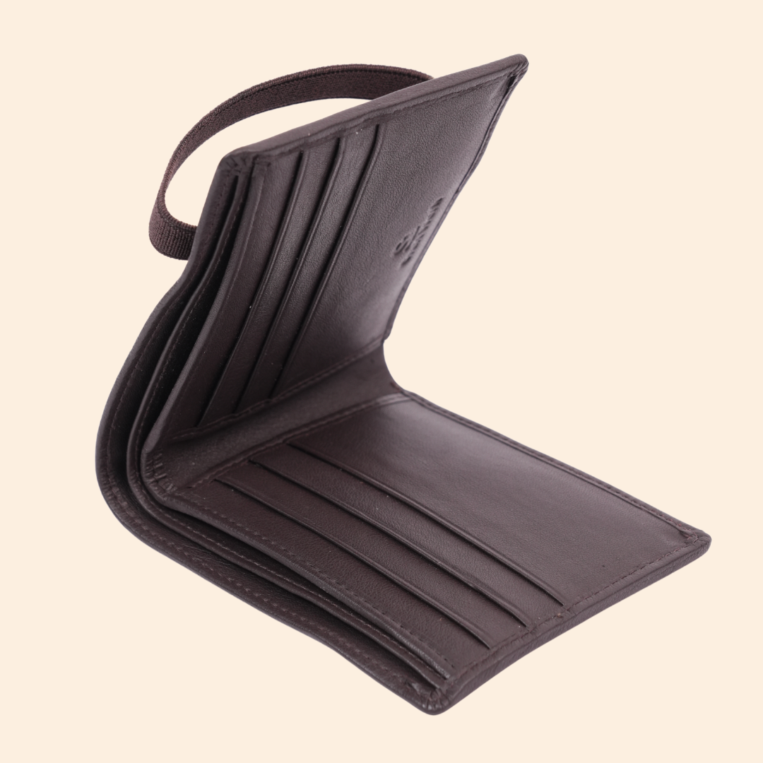 Dark Brown Slim Wallet for Men with Elastic Strap