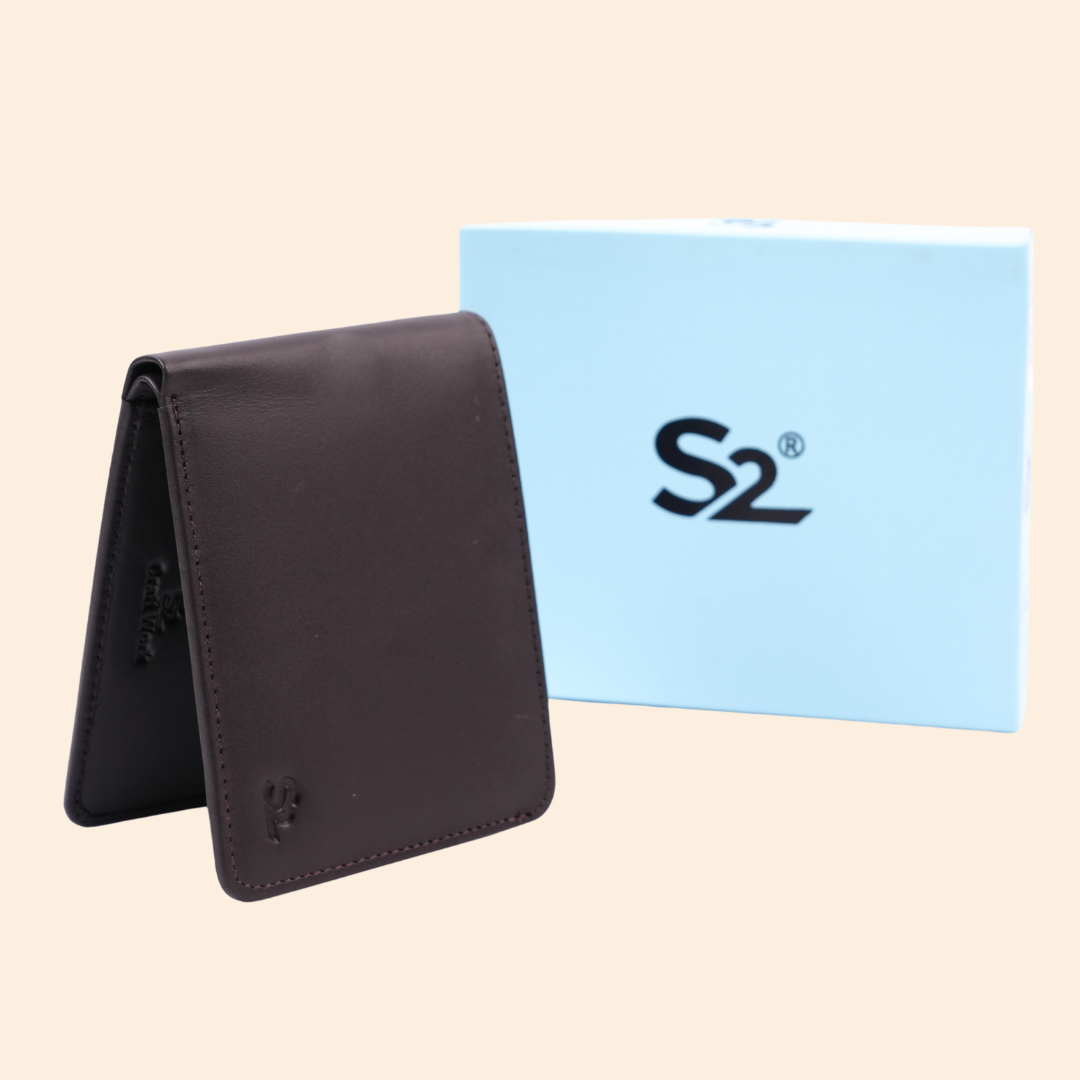Premium Leather Wallet with Coin Pocket & ID Window for Men | Coffee Brown