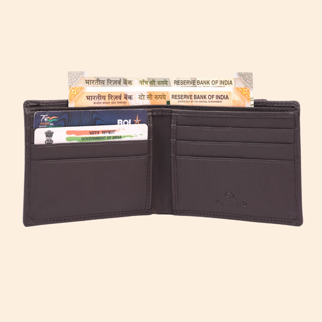 Dark Brown Slim Wallet for Men with Elastic Strap