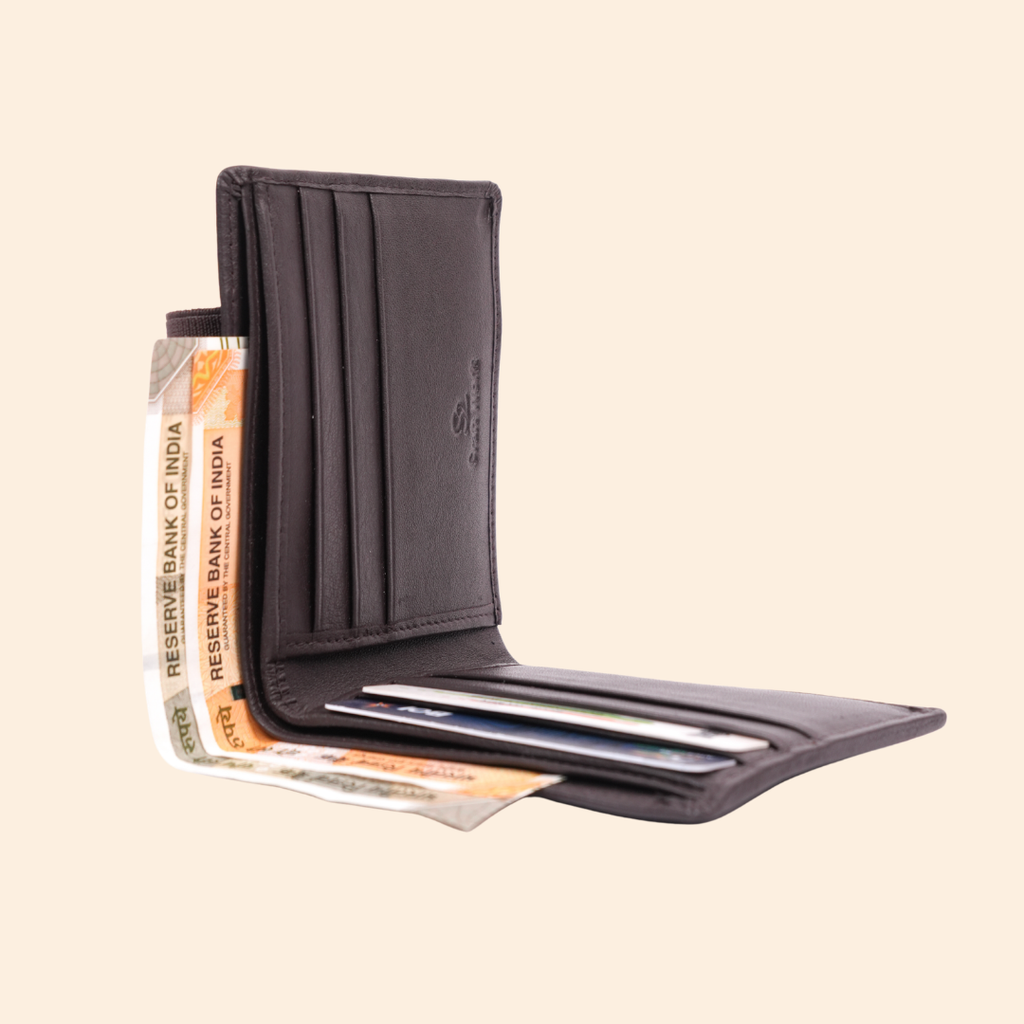 Dark Brown Slim Wallet for Men with Elastic Strap