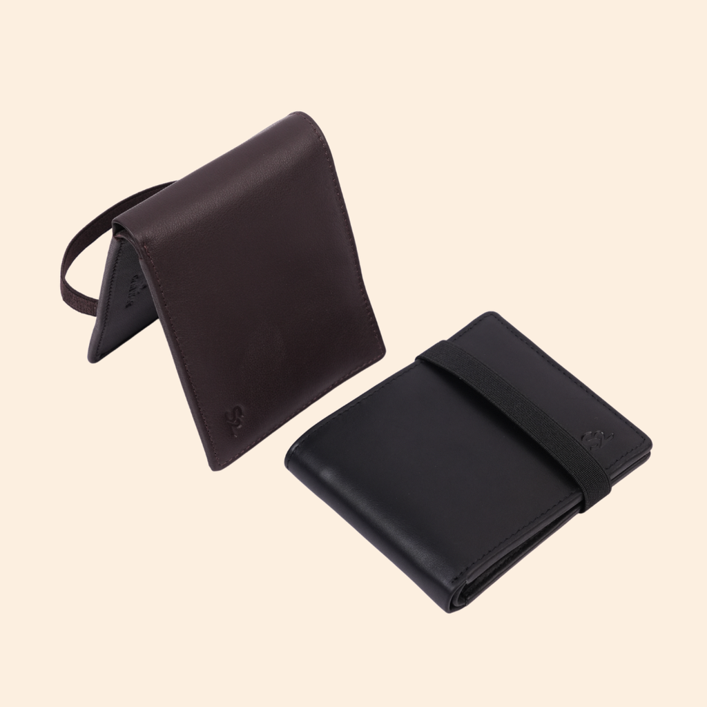 Dark Brown Slim Wallet for Men with Elastic Strap