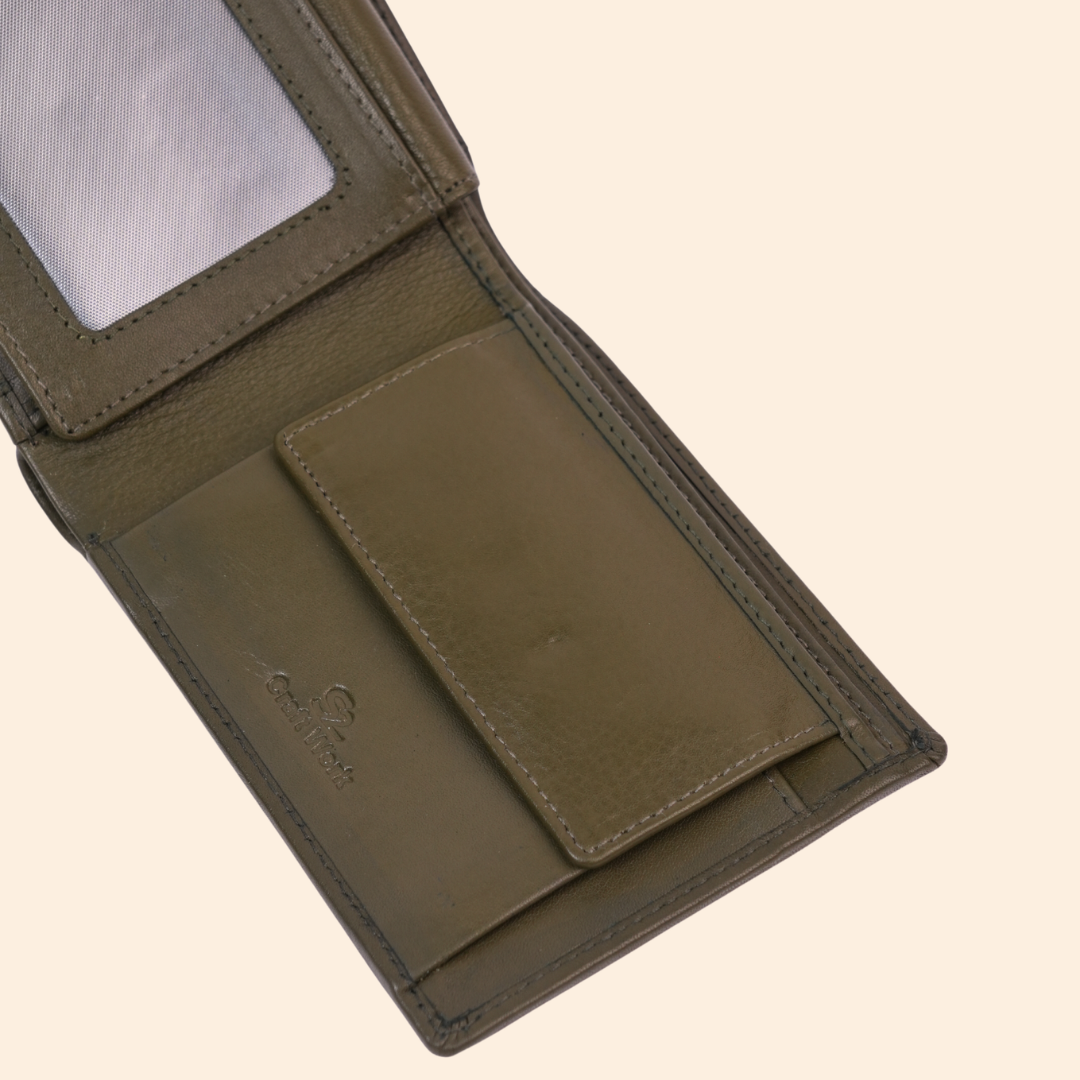 Olive Green Wallet for Men with Multiple Compartments