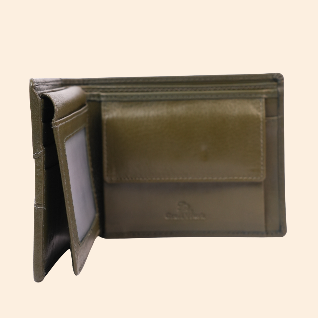 Olive Green Wallet for Men with Multiple Compartments