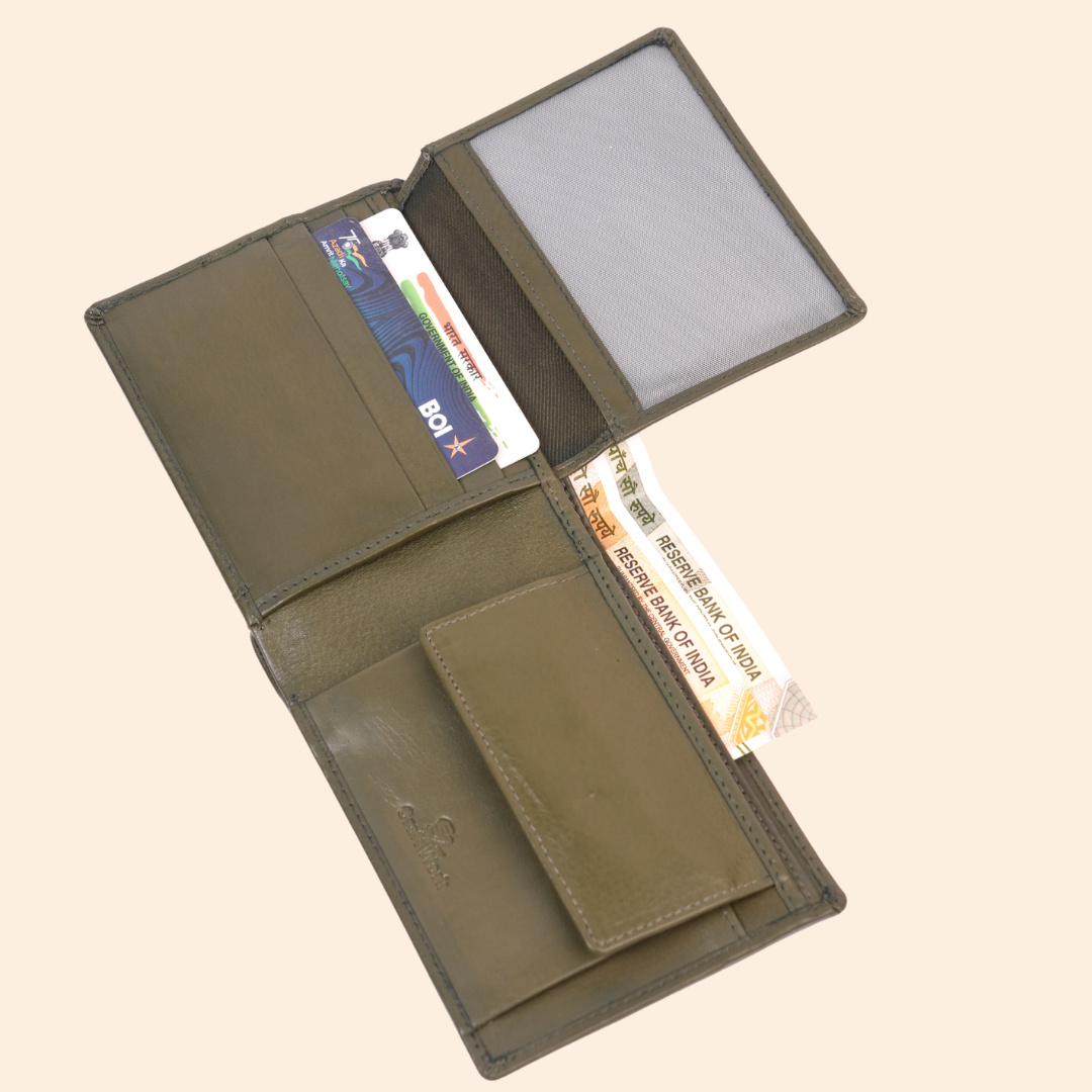 Olive Green Wallet for Men with Multiple Compartments